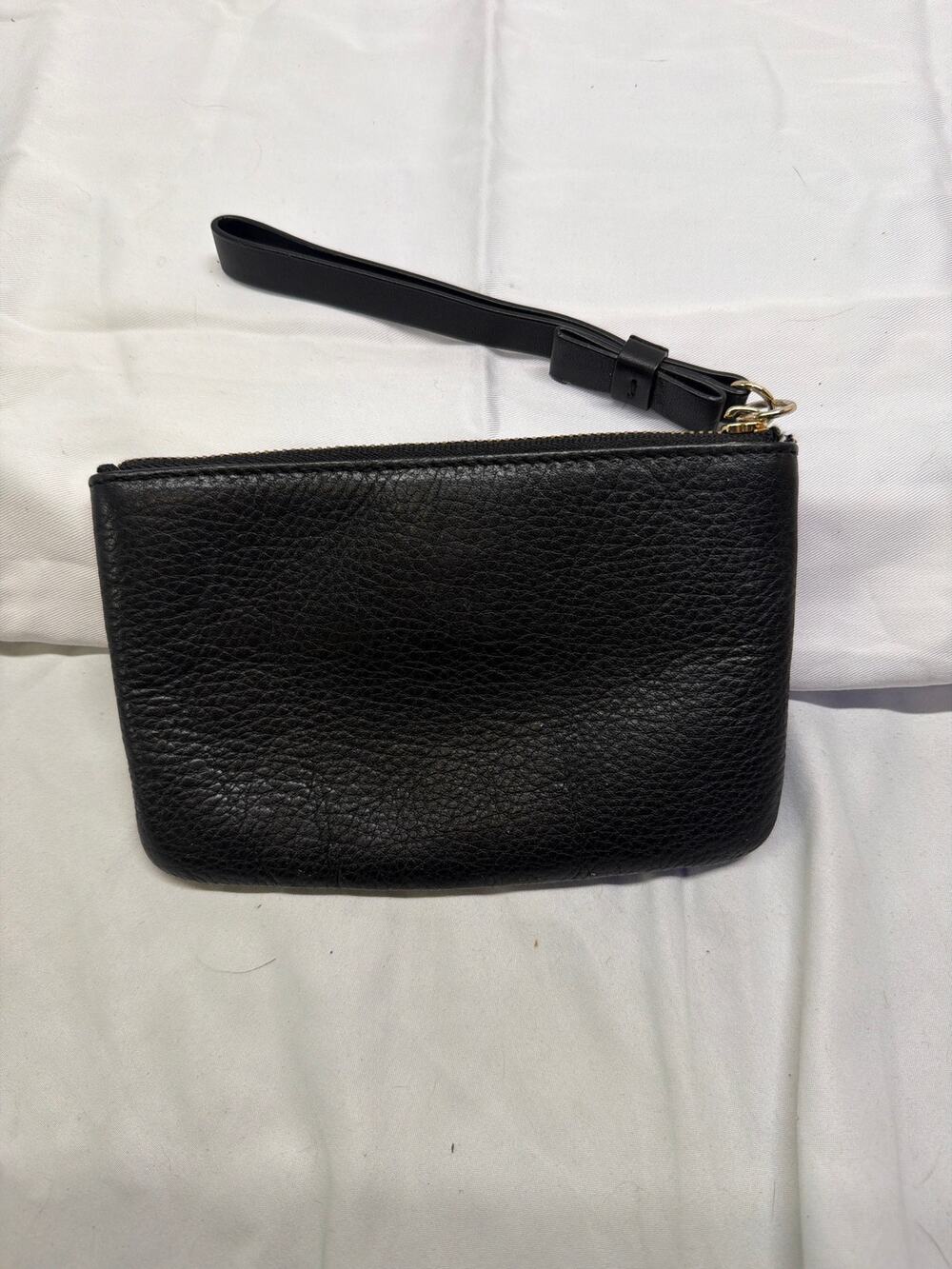 Kate Spade New York Black Pebbled Leather Wristlet Clutch Striped Lining